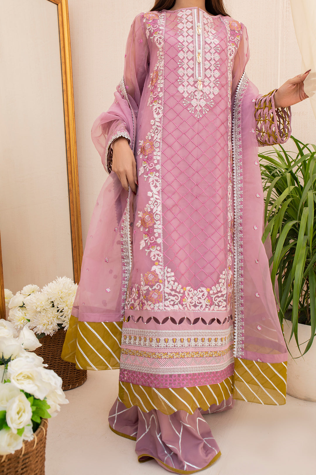 sachin and babi light blue dress Embroidered Organza Dress (Purple) 